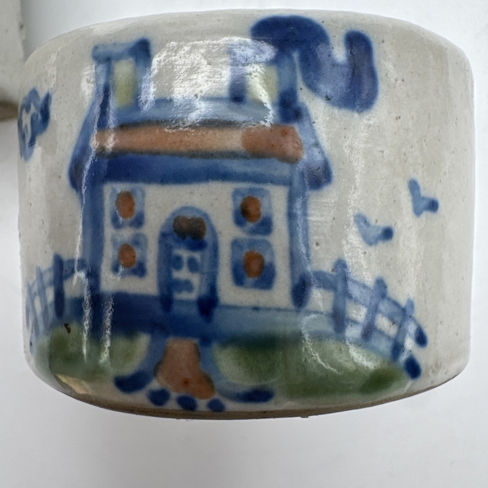 M A Hadley Art Pottery Napkin Rings Set 2 Farmer & Farmhouse House Cottagecore - Picture 2 of 7